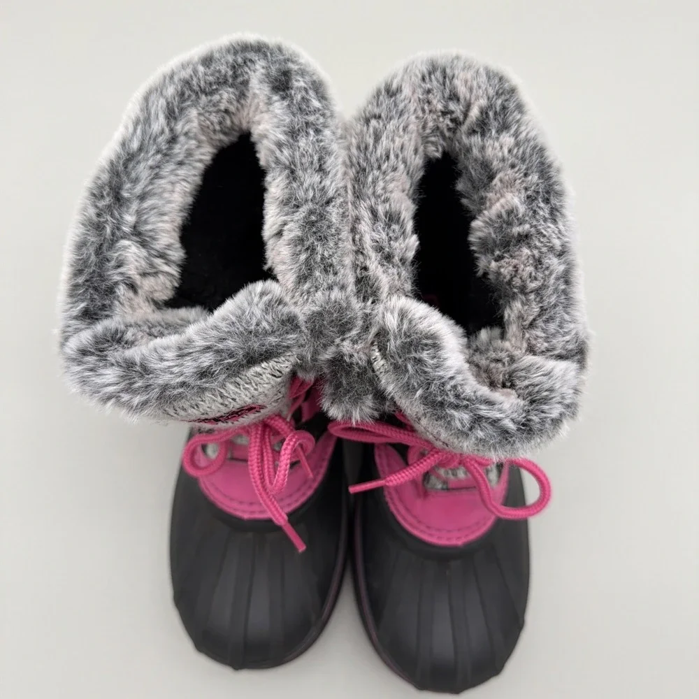 London Fog Faux Fur Lined Rubber Sweater Winter Boots Girls Sz 4 Bl/Pink